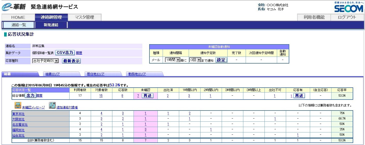 応答集計画面