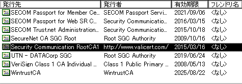 旧中間CA証明書の確認