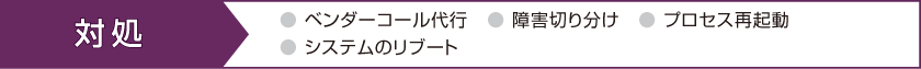 対処＜ベンダーコール代行　障害切り分け　プロセス再起動　システムのリブート　オンサイトによる代替機交換作業＞